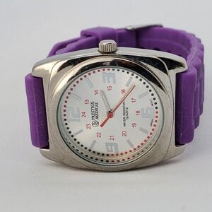 Women's Watch 34MM Gray Dial Gray Case Purple Plastic Band's New Battery